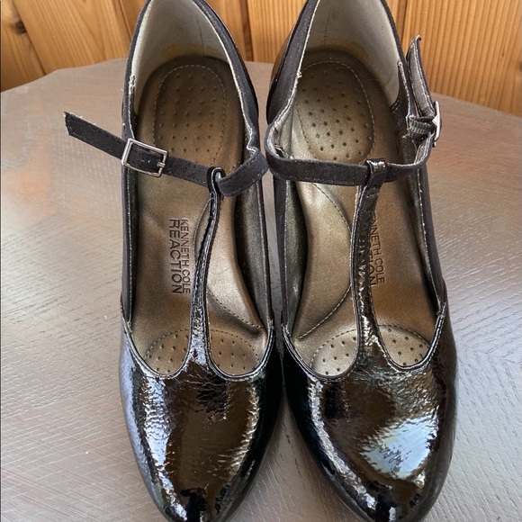 Black Suede & Leather T-Strap Heels - Picture 3 of 3